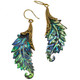 Exquisite Paua Abalone Shell Leaf Hand Carving Brass Filigree Earrings, 2 1/4"