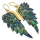 Exquisite Paua Abalone Shell Wing Hand Carving Brass Metal Earrings, 2 1/2"