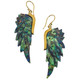 Exquisite Paua Abalone Shell Wing Hand Carving Brass Metal Earrings, 2 1/2"
