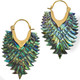 Exquisite Paua Abalone Shell Leaf Hand Carving Brass Earrings, 1 5/8"