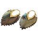 Exquisite Paua Abalone Shell Leaf Hand Carving Brass Earrings, 1 5/8"