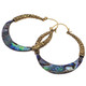 Exquisite Paua Abalone Shell Wing Hand Carving Brass Filigree Hoop Earrings, 2"