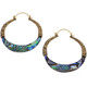 Exquisite Paua Abalone Shell Wing Hand Carving Brass Filigree Hoop Earrings, 2"