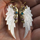 Exquisite White Mother of Pearl shell CZ Stones Hand Carving Earrings, 2 3/8"