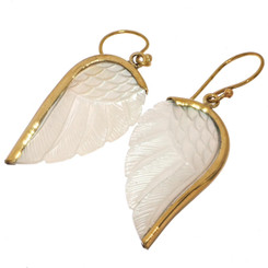 Exquisite Angel Wing Oyster Mother Of Pearl Shell Hand Carving Earrings, 7/8"