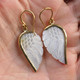 Exquisite Angel Wing Oyster Mother Of Pearl Shell Hand Carving Earrings, 7/8"