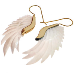 Exquisite Angel Wing Whiter Mother Of Pearl Shell Hand Carving Earrings, 2"