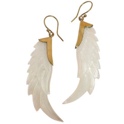 Exquisite Angel Wing Whiter Mother Of Pearl Shell Hand Carving Earrings, 2"