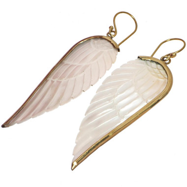 Exquisite Angel Wing Oyster Mother Of Pearl Shell Hand Carving Earrings, 2"