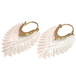 Exquisite White Mother of Pearl Hoop Shell Hand Carving Earrings, 1 1/2"