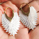 Exquisite White Mother of Pearl Hoop Shell Hand Carving Earrings, 1 1/2"