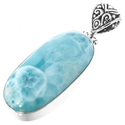 925 Silver Big Blue Larimar Bali Handmade Sterling Pendant, 1 7/8"