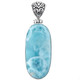 925 Silver Big Blue Larimar Bali Handmade Sterling Pendant, 1 7/8"