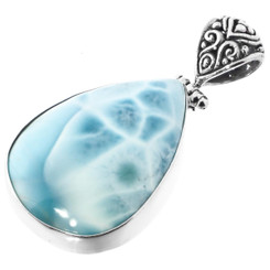 925 Silver Big Blue Larimar Bali Handmade Sterling Pendant, 1 3/4"