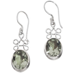 925 Silver Prasiolite Green Amethyst Sterling Filigree Earrings, 1"