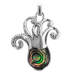 925 Silver Animal Paua Abalone Shell Squid Octopus Sterling Pendant, 1 3/8"
