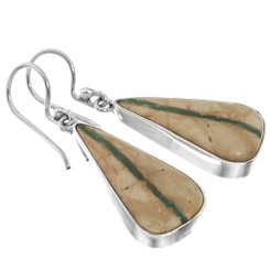 925 Silver Genuine Royston Ribbon Turquoise In Matrix Sterling Earrings, 1"