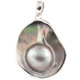 925 Sterling Iridescent Mabe Blister Pearl In Shell Sterling Pendant, 1 7/8"