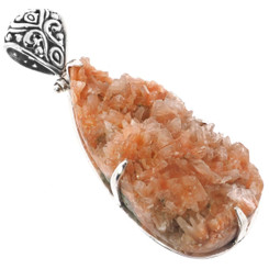 Bold Natural Orange Calcite Druzy in 925 Sterling Silver Pendant, 2 3/8"
