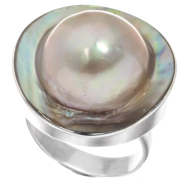 925 Silver Opulent Mabe Blister Pearl In Shell Sterling Us 8 Ring, 7/8"