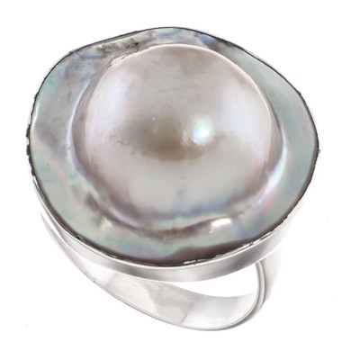 925 Silver Opulent Mabe Blister Pearl In Shell Sterling Us 8 Ring, 7/8"