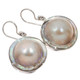 925 Silver Round Mabe In Shell Blister Pearl Sterling Earrings, 7/8"