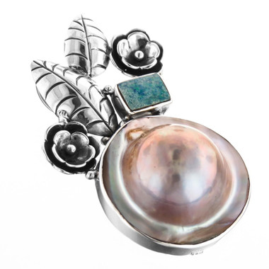 925 Silver Natural Opal Blister Pearl Sterling Pendant, 1 3/4"