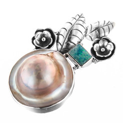 925 Silver Natural Opal Blister Pearl Sterling Pendant, 1 3/4"