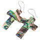925 Silver Bright Cross Genuine Paua Abalone Shell Sterling Earrings, 1 1/2"