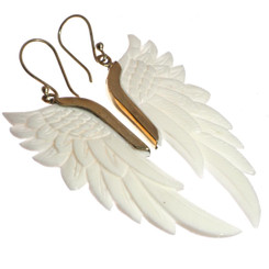 Exquisite Wing White Bison Bone Hand Carving Earrings, 2 3/8"