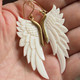 Exquisite Wing White Bison Bone Hand Carving Earrings, 2 3/8"