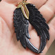 Exquisite Wing Black Bison horn Hand Carving Drop Earrings, 2 3/4"