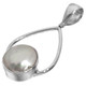 925 Silver White Coin Freshwater Pearl Hoop Sterling Pendant, 1 5/8"