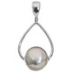 925 Silver White Coin Freshwater Pearl Hoop Sterling Pendant, 1 5/8"