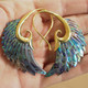 Exquisite Paua Abalone Shell Wing Hand Carving Brass Filigree Earrings, 2 1/2"