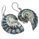 Iridescent Blue Batik Polish Nautilus Shell Sterling Silver Earrings, 1 1/4"