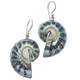Iridescent Blue Batik Polish Nautilus Shell Sterling Silver Earrings, 1 1/4"