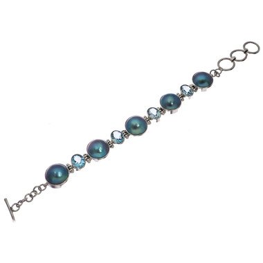 925 Silver Opulent Blue Mabe Pearl Blue Topaz Gemstone Sterling Bracelet