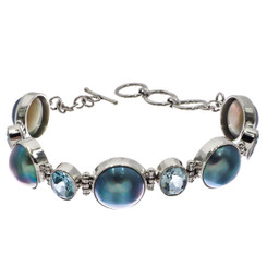 925 Silver Opulent Blue Mabe Pearl Blue Topaz Gemstone Sterling Bracelet