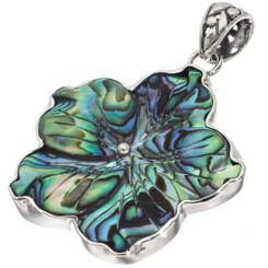 925 Silver Flower New Zealand Paua Abalone Shell Sterling Pendant, 1 1/2"