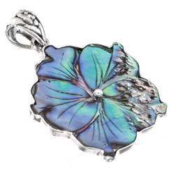 925 Silver Flower New Zealand Paua Abalone Shell Sterling Pendant, 1 5/8"