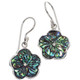 925 Silver Flower Design Paua Abalone Peridot Sterling Earrings, 5/8"