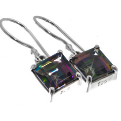 925 Silver Colorful Mystic Rainbow Genuine Topaz Sterling Earrings, 3/8"