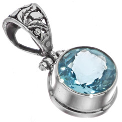 925 Silver Bold 10mm Round Sparkling Sky Blue Topaz Sterling Pendant, 3/4"