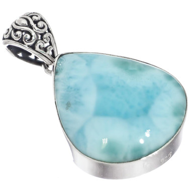 Dominican Republic Blue Larimar 925 Sterling Silver Pendant, 1 1/2