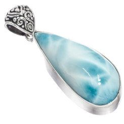 Dominican Republic Blue Larimar 925 Sterling Silver Pendant, 1 7/8