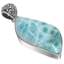 Dominican Republic Blue Larimar 925 Sterling Silver Pendant, 1 7/8