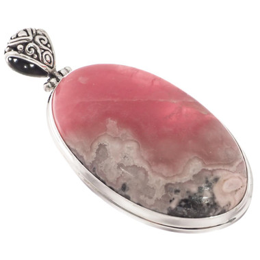 925 Silver Genuine Argentina Rhodochrosite Handmade Sterling Pendant, 2 1/4"