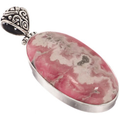 925 Silver Genuine Argentina Rhodochrosite Handmade Sterling Pendant, 1 7/8"