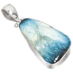 925 Silver Snow White And Blue Glacierite Sterling Pendant, 1 5/8"